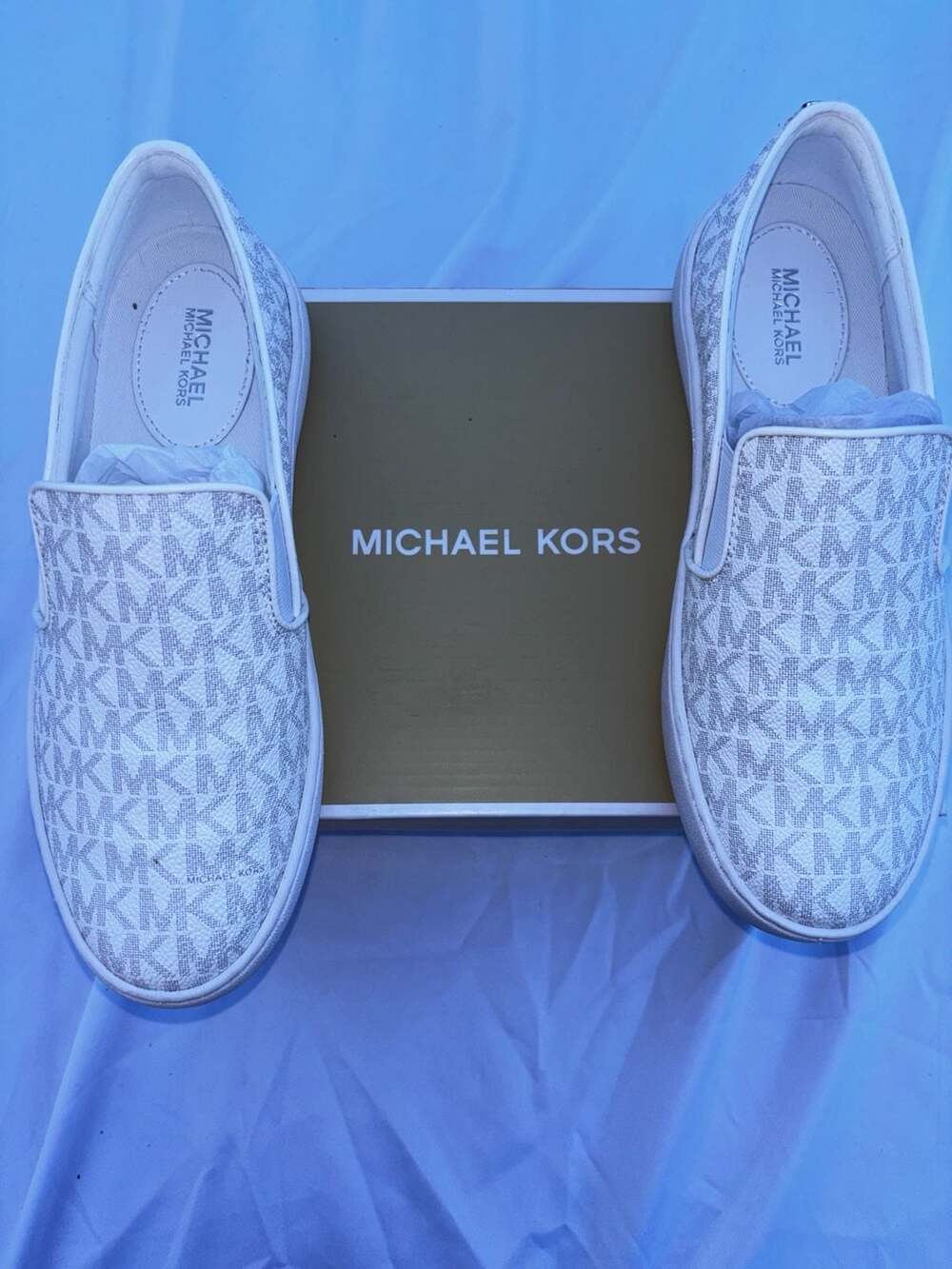 Michael Kors Keaton Slip On Size 6M Bright White Logo Sneakers